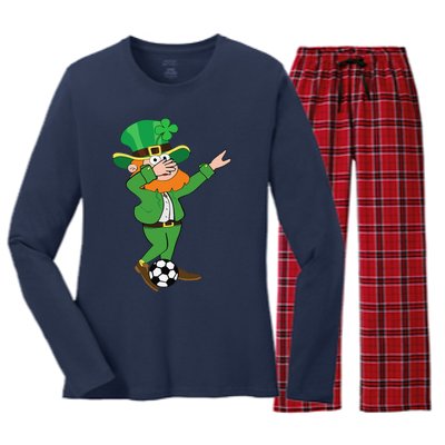 Irish Leprechaun Soccer Dab Pose Saint Patrick's Day Women's Long Sleeve Flannel Pajama Set 