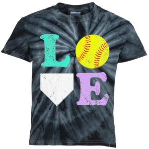 I Love Softball Kids Tie-Dye T-Shirt