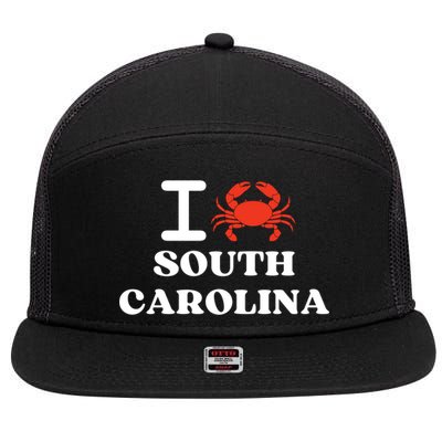 I Love South Carolina Crab Shellfish National Seafood Month Meaningful Gift 7 Panel Mesh Trucker Snapback Hat