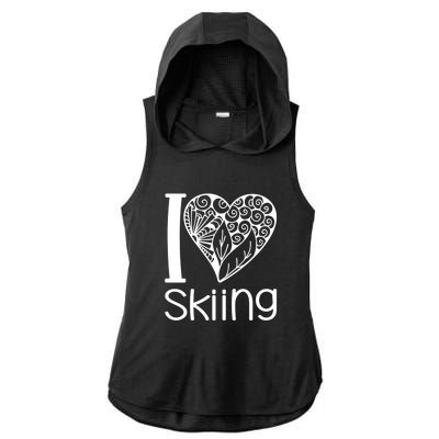 I Love Skiing Gift For Skier Ladies PosiCharge Tri-Blend Wicking Draft Hoodie Tank