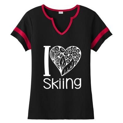 I Love Skiing Gift For Skier Ladies Halftime Notch Neck Tee