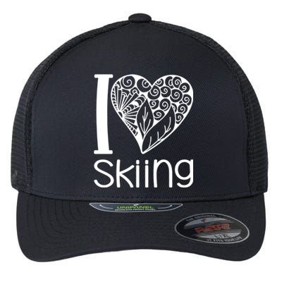 I Love Skiing Gift For Skier Flexfit Unipanel Trucker Cap