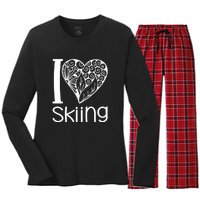 I Love Skiing Gift For Skier Women's Long Sleeve Flannel Pajama Set 