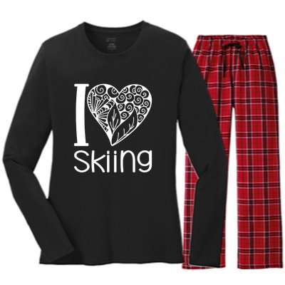 I Love Skiing Gift For Skier Women's Long Sleeve Flannel Pajama Set 