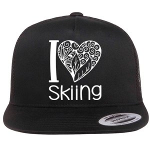 I Love Skiing Gift For Skier Flat Bill Trucker Hat