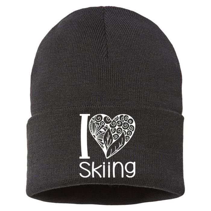 I Love Skiing Gift For Skier Sustainable Knit Beanie