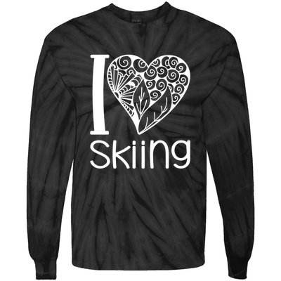 I Love Skiing Gift For Skier Tie-Dye Long Sleeve Shirt