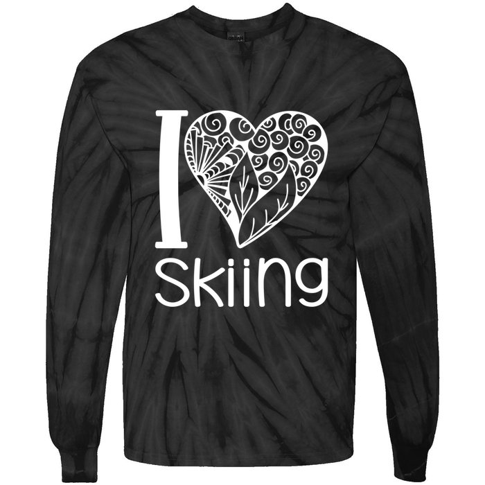 I Love Skiing Gift For Skier Tie-Dye Long Sleeve Shirt