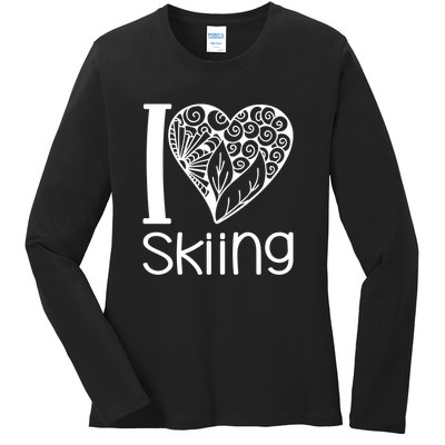 I Love Skiing Gift For Skier Ladies Long Sleeve Shirt