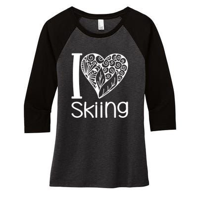 I Love Skiing Gift For Skier Women's Tri-Blend 3/4-Sleeve Raglan Shirt