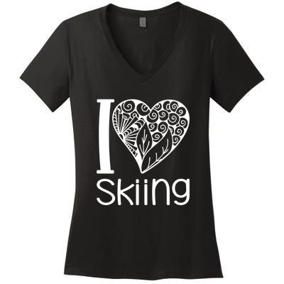 I Love Skiing Gift For Skier Women's V-Neck T-Shirt