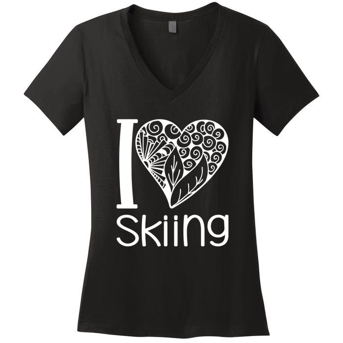 I Love Skiing Gift For Skier Women's V-Neck T-Shirt