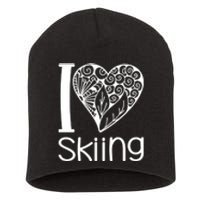 I Love Skiing Gift For Skier Short Acrylic Beanie