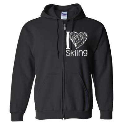 I Love Skiing Gift For Skier Full Zip Hoodie