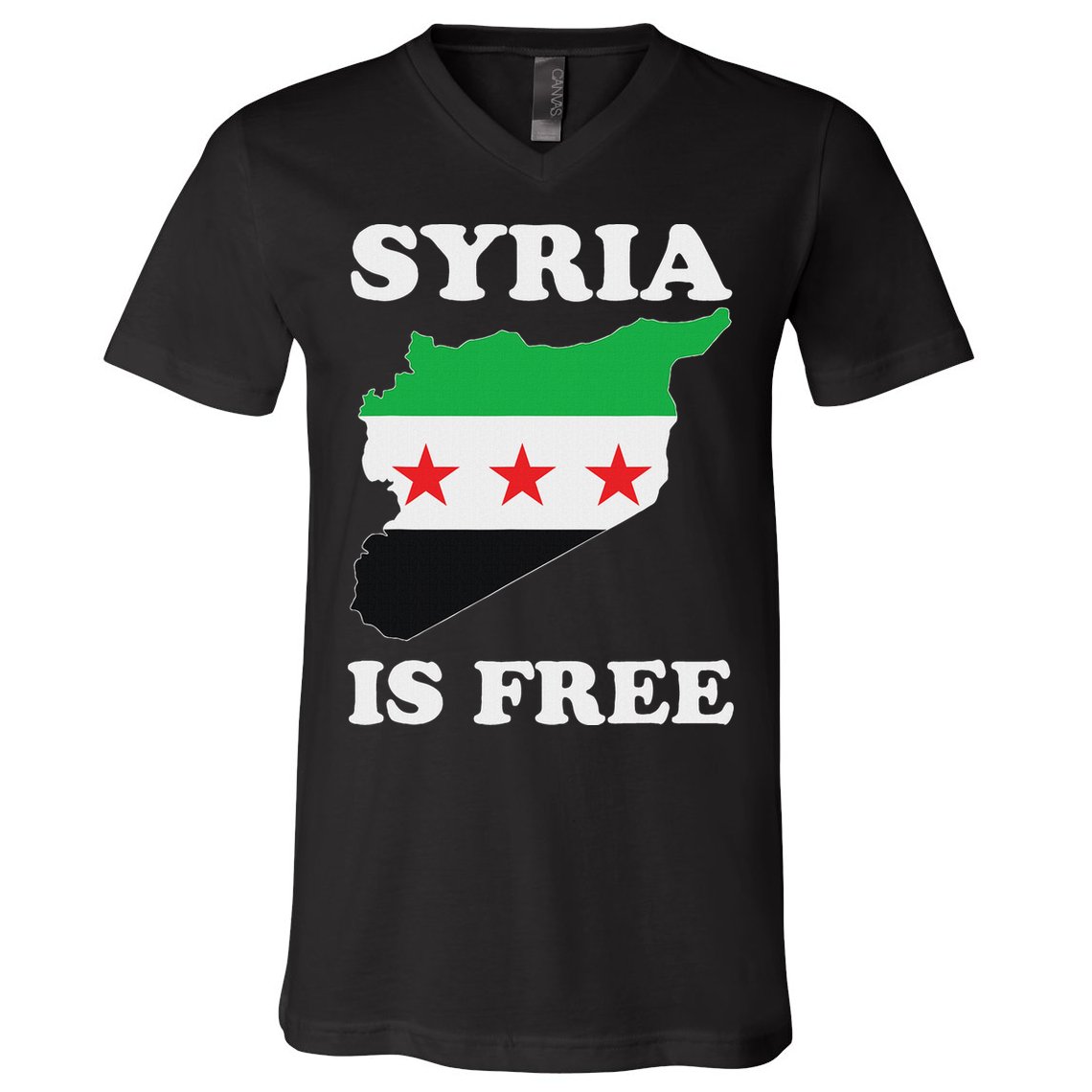 I Love Syria Is Free Syrian Map New Syrian Flag V-Neck T-Shirt