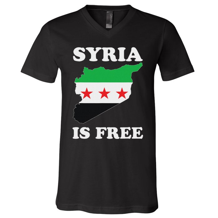 I Love Syria Is Free Syrian Map New Syrian Flag V-Neck T-Shirt