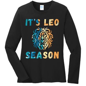 It's Leo Season Celtic Design Retro Colors Lion Zodiac Ladies Long Sleeve Shirt