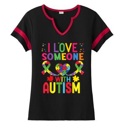 I Love Someone With Autism Awareness Gift Ladies Halftime Notch Neck Tee