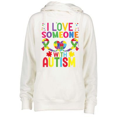 I Love Someone With Autism Awareness Gift Womens Funnel Neck Pullover Hood