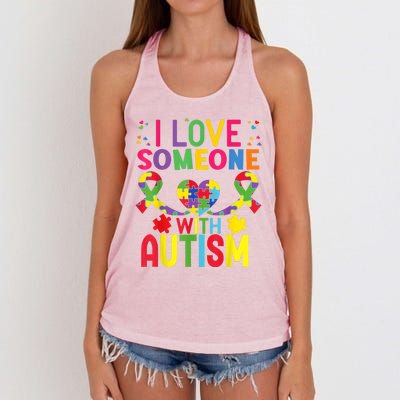 I Love Someone With Autism Awareness Gift Women's Knotted Racerback Tank