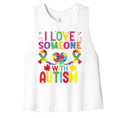 I Love Someone With Autism Awareness Gift Women's Racerback Cropped Tank