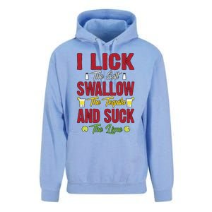 I Lick Swallow And Suck Funny Tequila Ing Cool Gift Unisex Surf Hoodie