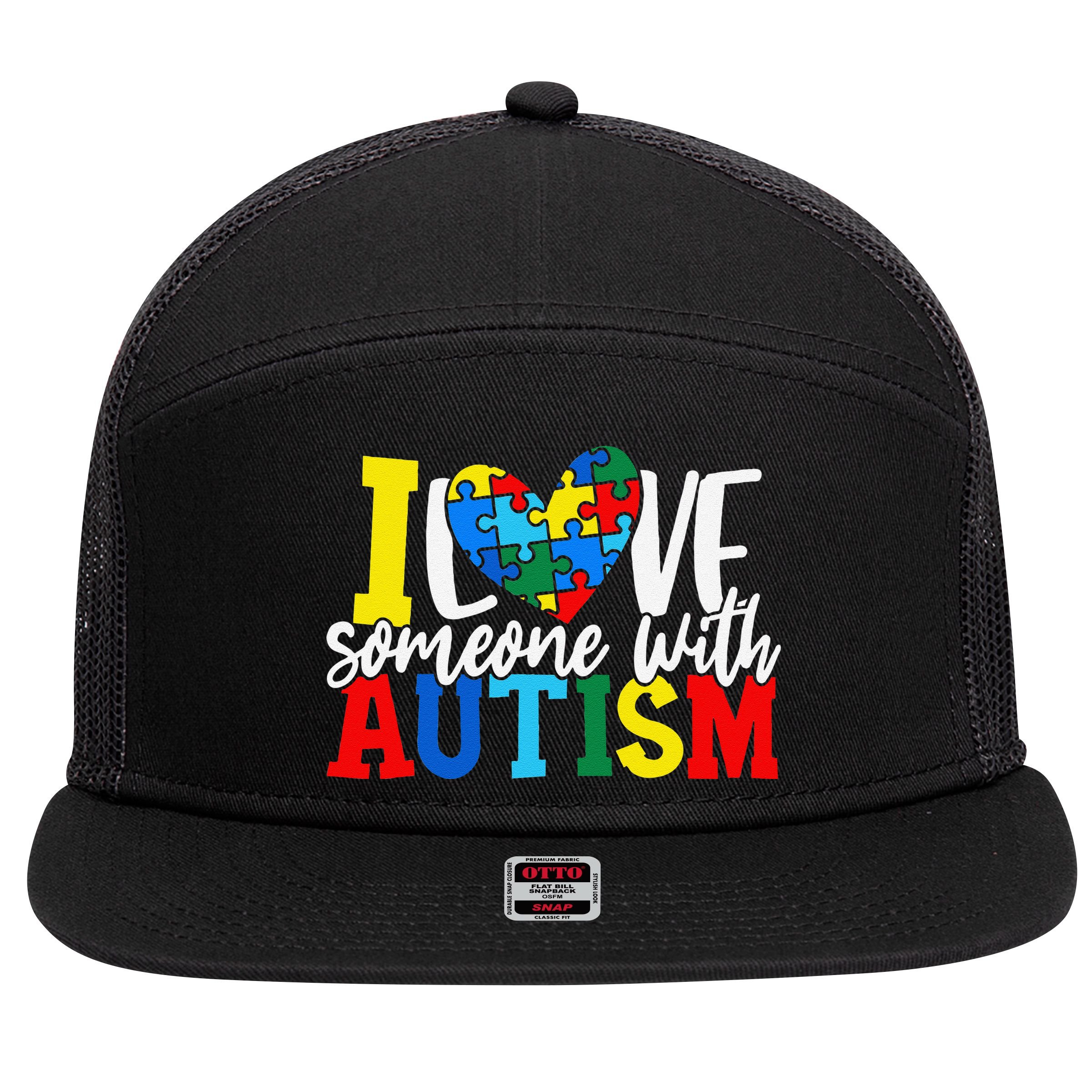 I Love Someone With Autism Autistic Awareness 7 Panel Mesh Trucker Snapback Hat