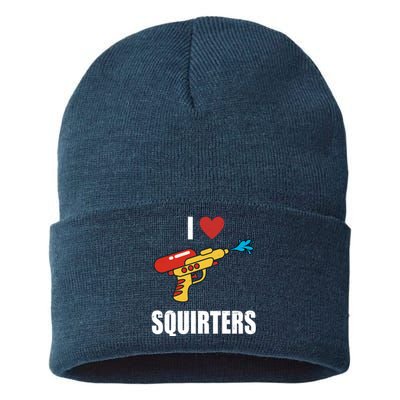 I Love Squirters Funny Water Gun Sustainable Knit Beanie