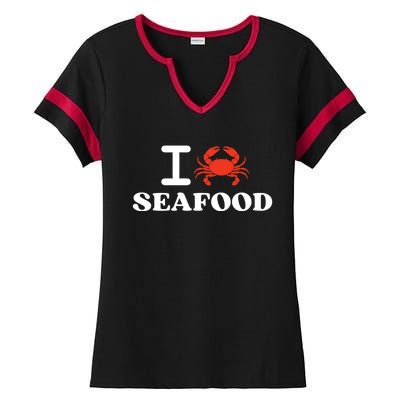 I Love Seafood Crab Shellfish National Seafood Month Gift Ladies Halftime Notch Neck Tee