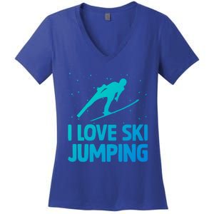 I Love Ski Jumping Winter Sports Ramp Lover SkiJumping Fan Gift Women's V-Neck T-Shirt