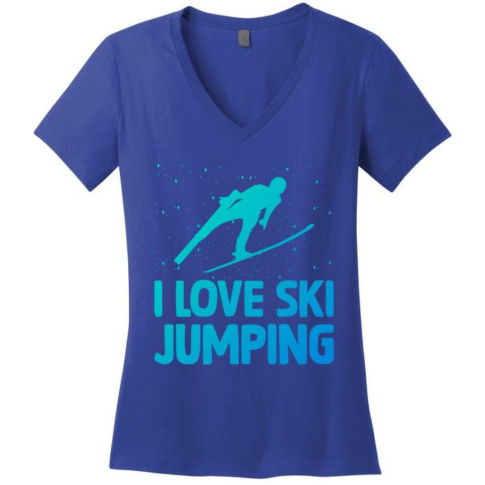 I Love Ski Jumping Winter Sports Ramp Lover SkiJumping Fan Gift Women's V-Neck T-Shirt