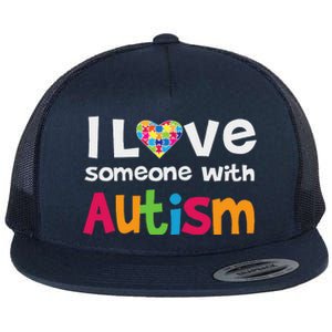 I Love Someone With Autism Awareness Flat Bill Trucker Hat