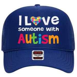 I Love Someone With Autism Awareness High Crown Mesh Back Trucker Hat