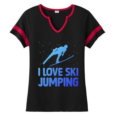 I Love Ski Jumping Winter Sports Ramp Lover SkiJumping Fan Gift Ladies Halftime Notch Neck Tee