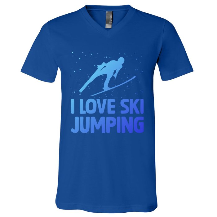 I Love Ski Jumping Winter Sports Ramp Lover SkiJumping Fan Gift V-Neck T-Shirt