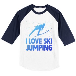 I Love Ski Jumping Winter Sports Ramp Lover SkiJumping Fan Gift Baseball Sleeve Shirt