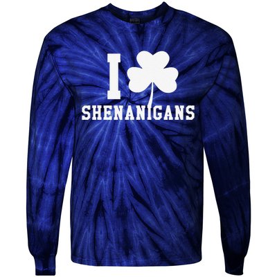 I LOVE Shenanigans Shamrock Saint Patrick's Day Tie-Dye Long Sleeve Shirt