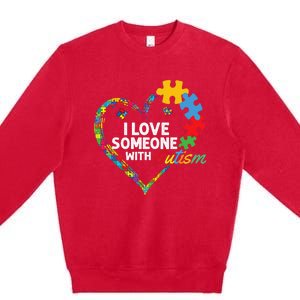 I Love Someone With Autism Heart Puzzle Premium Crewneck Sweatshirt