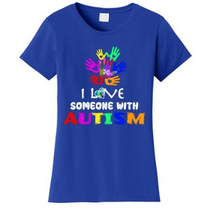 I Love Someone With Autism Awareness Graphic With Hands Gift Women's T-Shirt