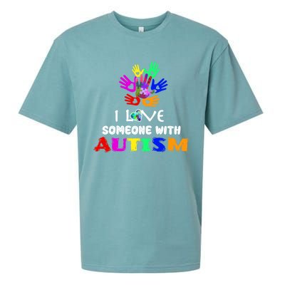 I Love Someone With Autism Awareness Graphic With Hands Gift Sueded Cloud Jersey T-Shirt