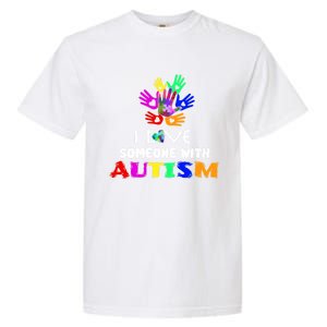 I Love Someone With Autism Awareness Graphic With Hands Gift Garment-Dyed Heavyweight T-Shirt