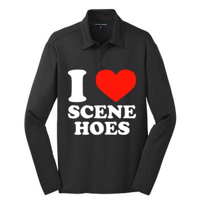 I Love Scene Hoes Funny Heart Hip Hop Cool Sarcastic Humor Silk Touch Performance Long Sleeve Polo