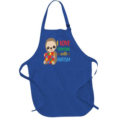 I Love Someone With Autism Cute Sloth Autistic Cool Gift Full-Length Apron With Pockets