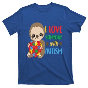 I Love Someone With Autism Cute Sloth Autistic Cool Gift T-Shirt