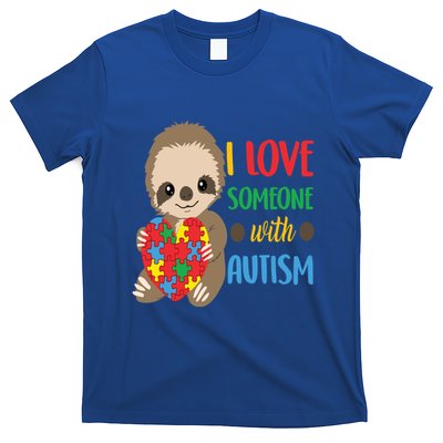 I Love Someone With Autism Cute Sloth Autistic Cool Gift T-Shirt