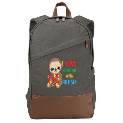 I Love Someone With Autism Cute Sloth Autistic Cool Gift Cotton Canvas Backpack