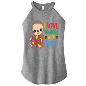 I Love Someone With Autism Cute Sloth Autistic Cool Gift Women's Perfect Tri Rocker Tank