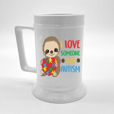 I Love Someone With Autism Cute Sloth Autistic Cool Gift Beer Stein