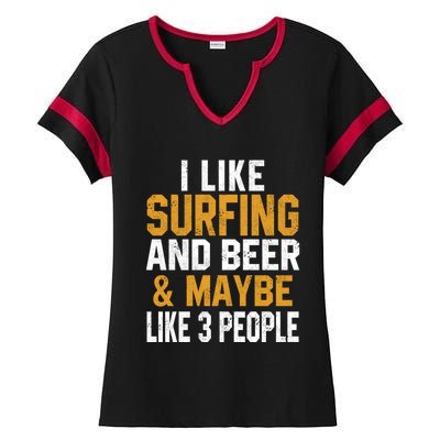 I Like Surfing And Beer Surfer Hawaiian Surfboard Dad Mom Gift Ladies Halftime Notch Neck Tee