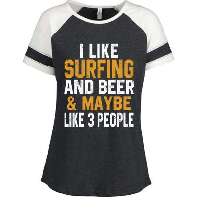 I Like Surfing And Beer Surfer Hawaiian Surfboard Dad Mom Gift Enza Ladies Jersey Colorblock Tee